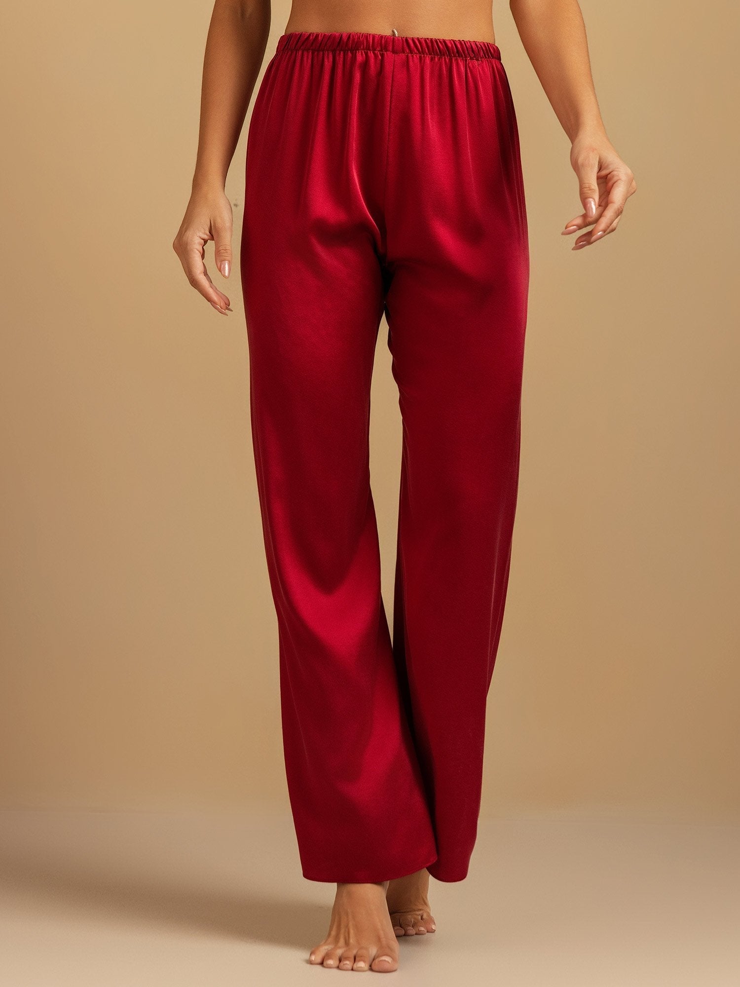 [Wine] SilkSilky-CA 19Momme Machine-Washable Silk Womens Sleep Bottoms 004