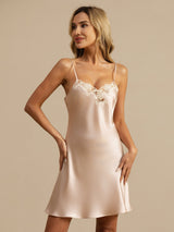 [Pink] SilkSilky-CA Spaghetti Strap V Neck Nightgown 007