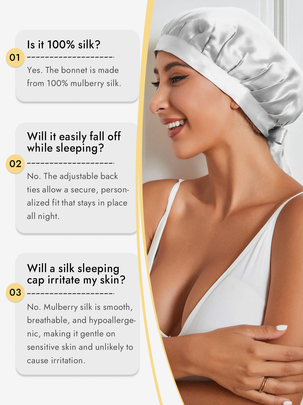 [Silver] SilkSilky-CA Pure Silk Sleep Cap 006