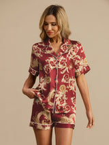 [Wine Dragon] SilkSilky-CA Short Sleeve Notch Collar Women's Pajamas 004