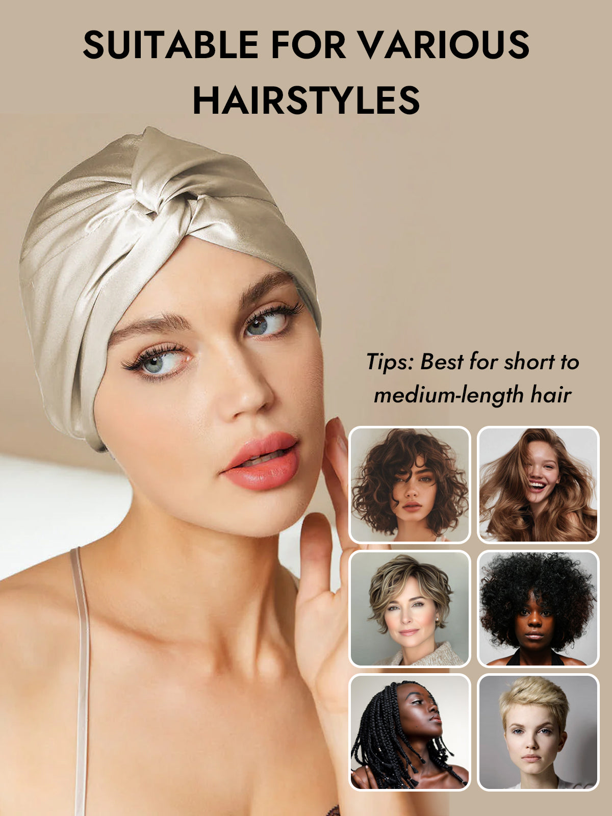 [Beige] SilkSilky-CA Pure Silk Sleep Cap 006