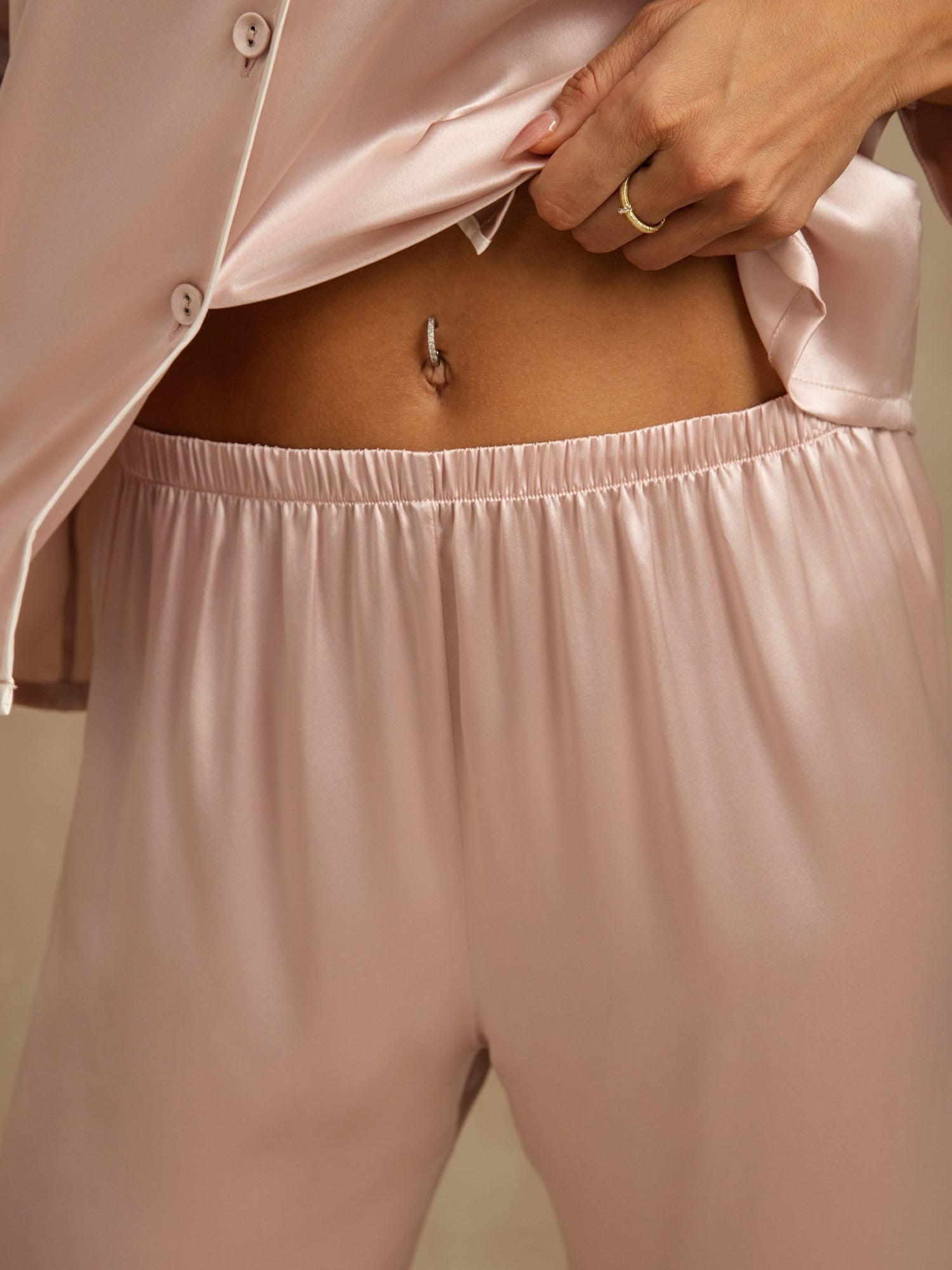 [Pink] SilkSilky-CA Pure Silk Lapel Collar Women's Pajamas 005