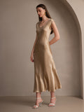 SilkSilky-CA 19Momme Silk Sleeveless Round Neck Dress Champagne 005