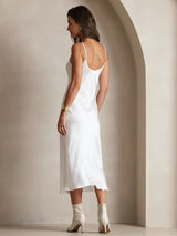 [White] SilkSilky-CA Spaghetti Strap V Neck Dress 002