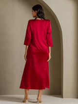 [Wine] SilkSilky-CA 3/4 Sleeve Round Neck Dress 002