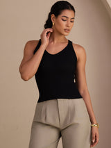 [Black] SilkSilky-CA Sleeveless Deep V Neck Camisole 004