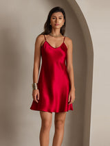 [Wine] SilkSilky-CA Spaghetti Strap V Neck Dress 004