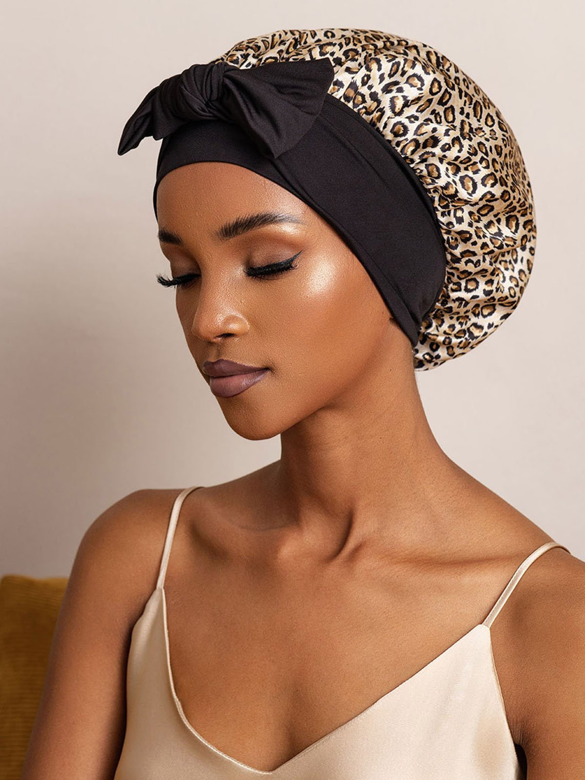 SilkSilky-CA Pure Silk Sleep Cap Leopard 002