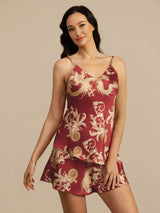 [Wine Dragon] SilkSilky-CA Spaghetti Strap V Neck Camisole Set 004
