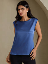 [Real Teal] SilkSilky-CA Cap Sleeve Round Neck Women's T-Shirt 001