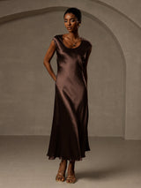 [Coffee] SilkSilky-CA Cap Sleeve Dress 005