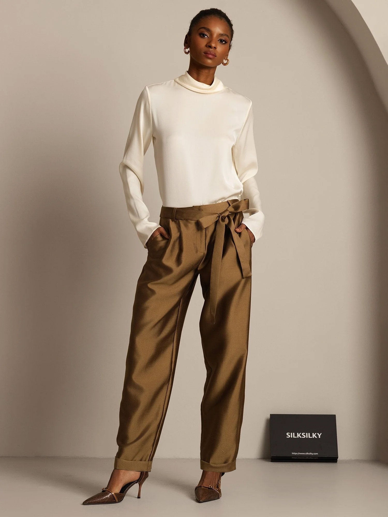 [Bronze] SilkSilky-CA 32Momme Silk-Wool Blend Womens Pants 003,