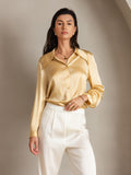 SilkSilky CA 19Momme Silk Long Sleeve Collar Women's Shirt Champagne 001