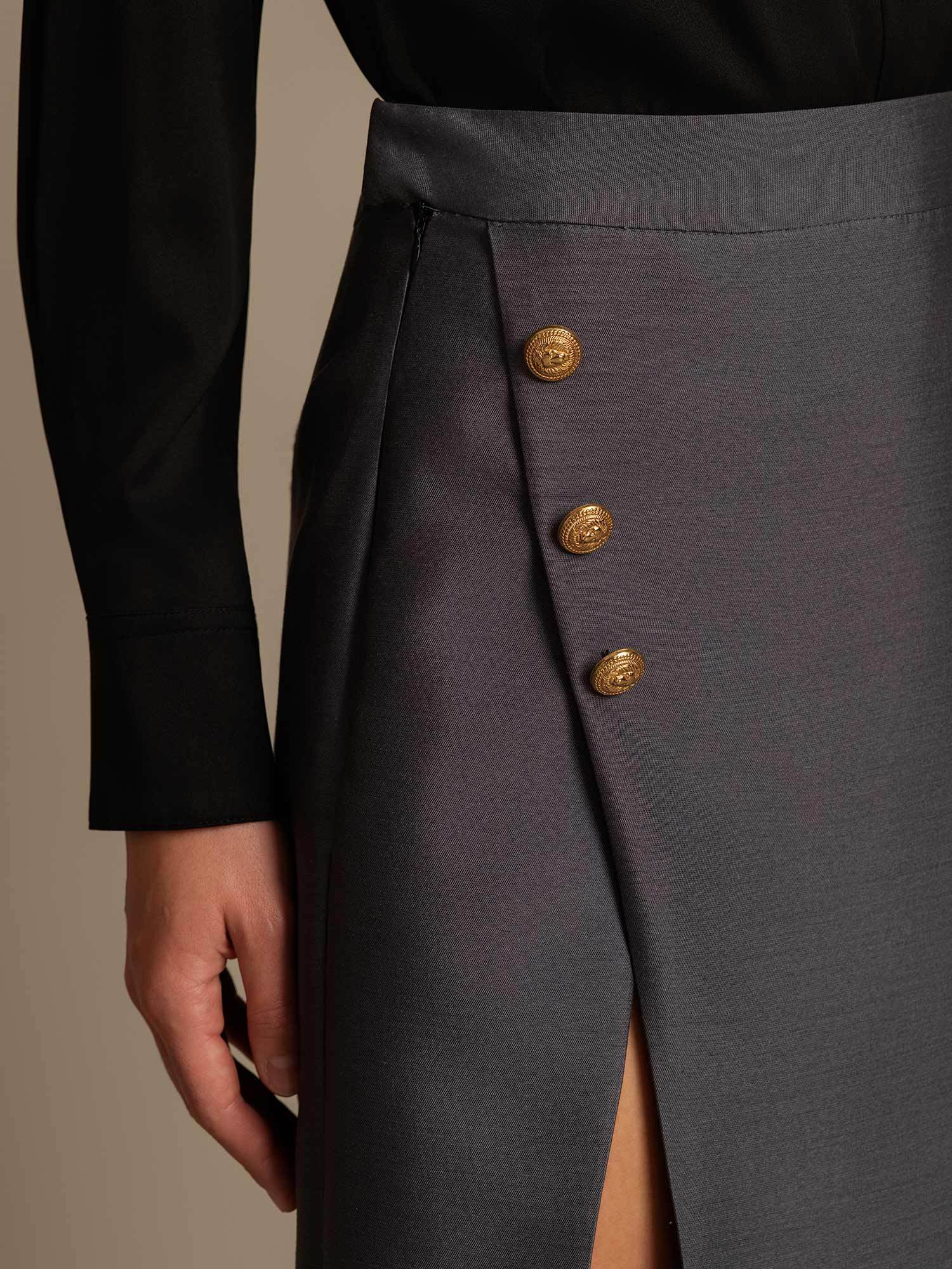 [Gray] SilkSilky-CA 32Momme Silk-Wool Blend Split Skirt 004,