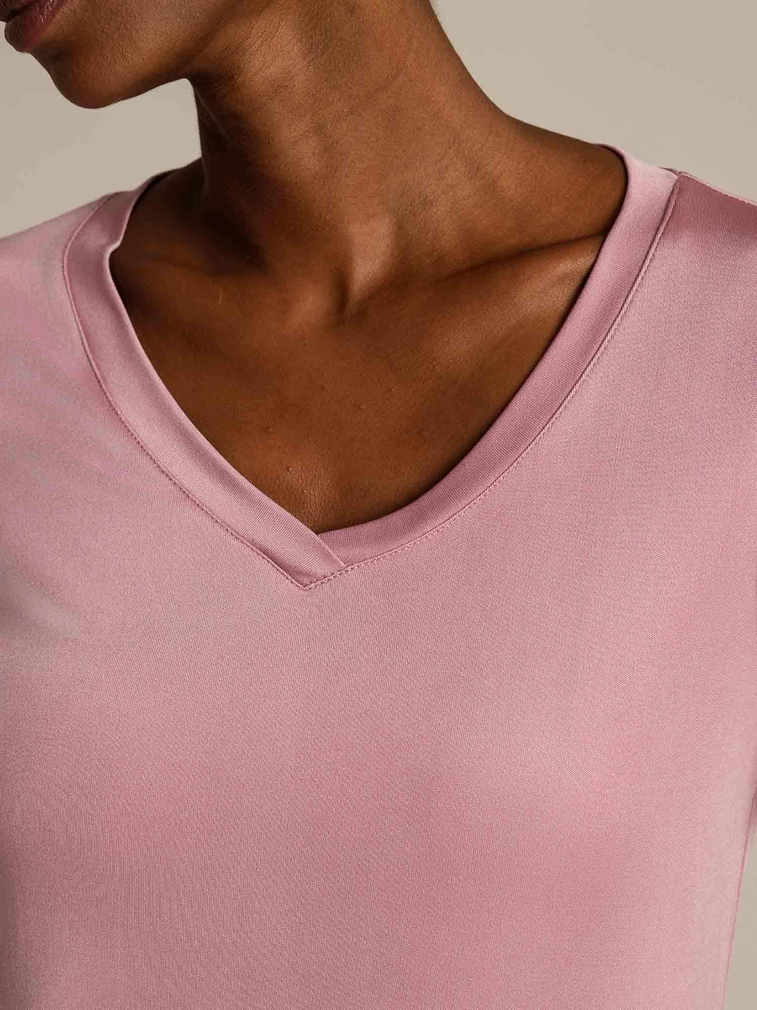 [PaleMauve] SilkSilky-CA Pure Silk V Neck Women's T-Shirt 004