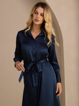 [Dark Blue] SilkSilky-CA Long Sleeve Lapel Collar Dress 003