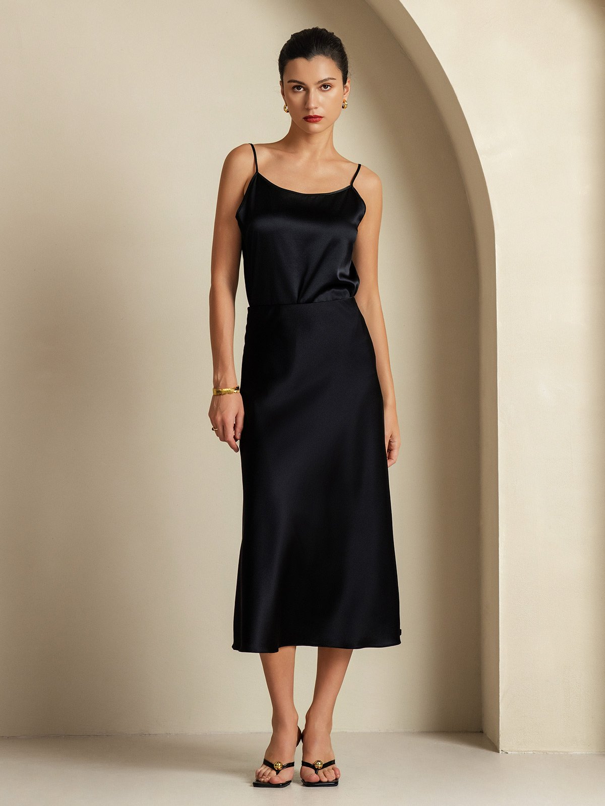 [Black] SilkSilky-CA 19Momme Pure Silk Womens Outfit Sets 007,
