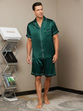 SilkSilky CA Pure Silk Short Sleeve Lapel Men's Pajamas Green 006