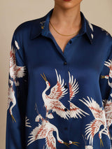 [Dark Blue] SilkSilky-CA Long Sleeve Lapel Collar Women's Shirt 006
