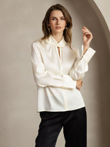 [Ivory] SilkSilky-CA 19Momme Silk Keyhole Neck Women's Shirt 003
