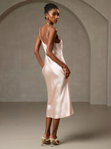 [Pink] SilkSilky-CA Spaghetti Strap V Neck Dress 002