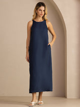 [Dark Blue] SilkSilky-CA Sleeveless Crew Neck Dress 005