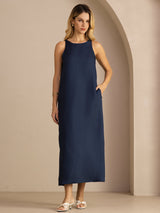 [Dark Blue] SilkSilky-CA Sleeveless Crew Neck Dress 005