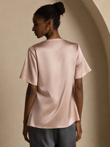 [Tuscany] SilkSilky-CA Short Sleeve Cowl Neck Women's Blouse 002