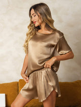 [Champagne] SilkSilky-CA Short Sleeve Round Neck Women's Pajamas 001