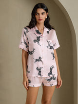 [Pink Zebra] SilkSilky-CA Short Sleeve Lapel Collar Women's Pajamas 003