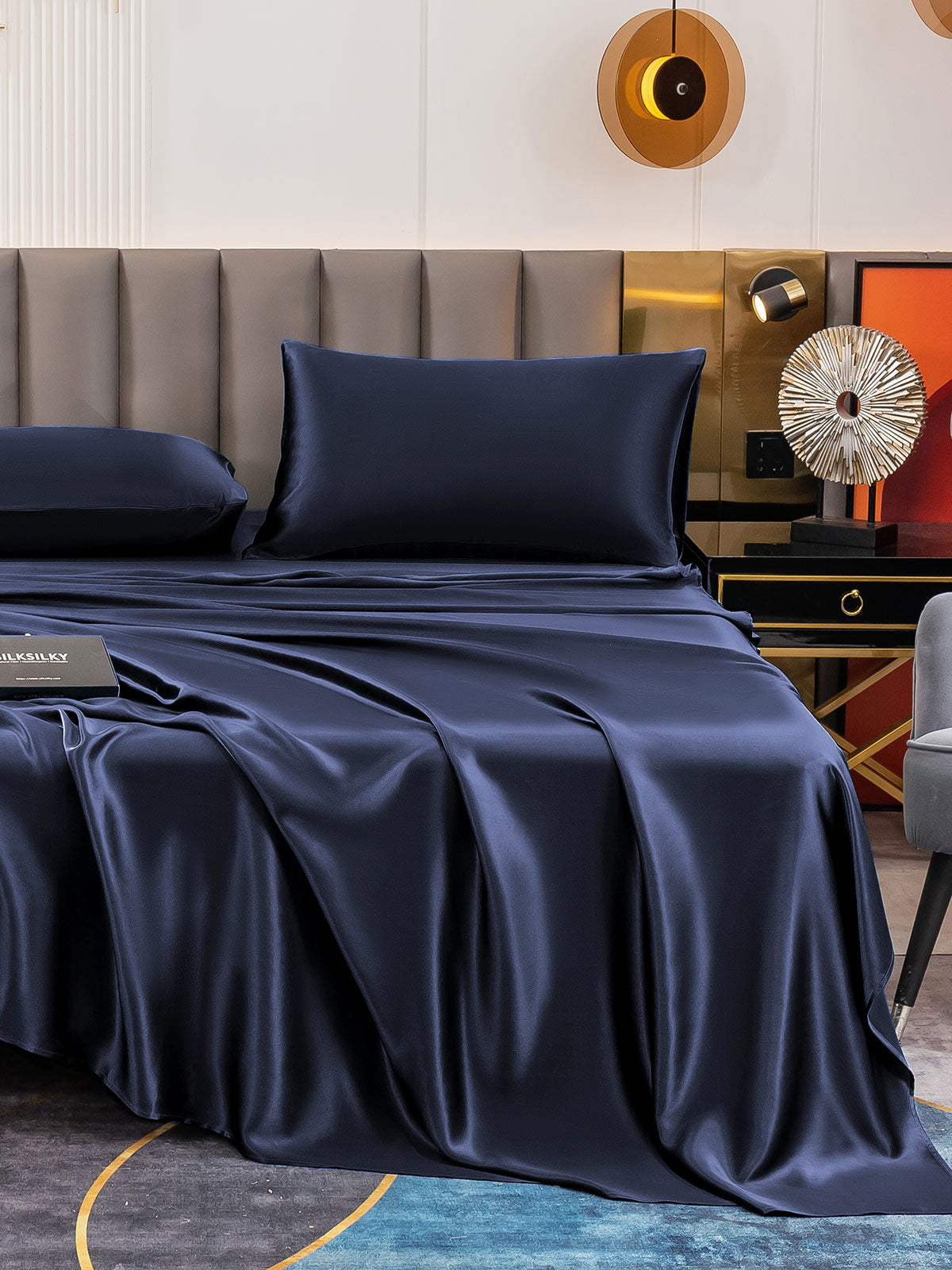 [Dark Blue] SilkSilky-CA 19Momme Pure Silk Bedding Set 006