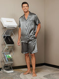 SilkSilky CA Pure Silk Short Sleeve Lapel Men's Pajamas Gray 005