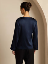 [Dark Blue] SilkSilky-CA 19Momme Stretch Silk Charmeuse Long Sleeve Women's Outerwear 002