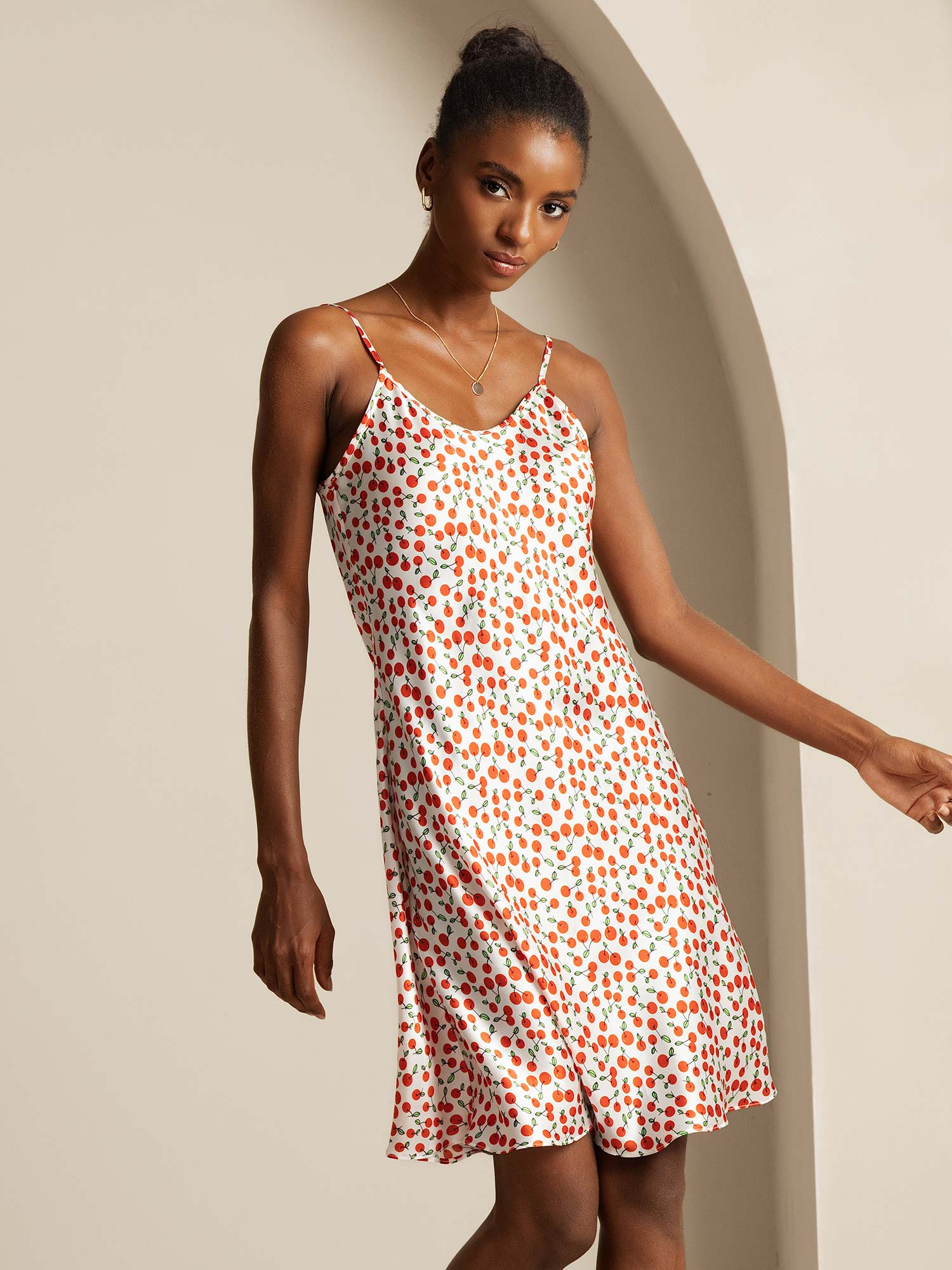 [Cherry] SilkSilky-CA Pure Silk V Neck Dress 005,