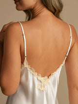 [White] SilkSilky-CA Spaghetti Strap V Neck Nightgown 005