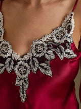 [Wine] SilkSilky-CA Spaghetti Strap V Neck Camisole Set 004