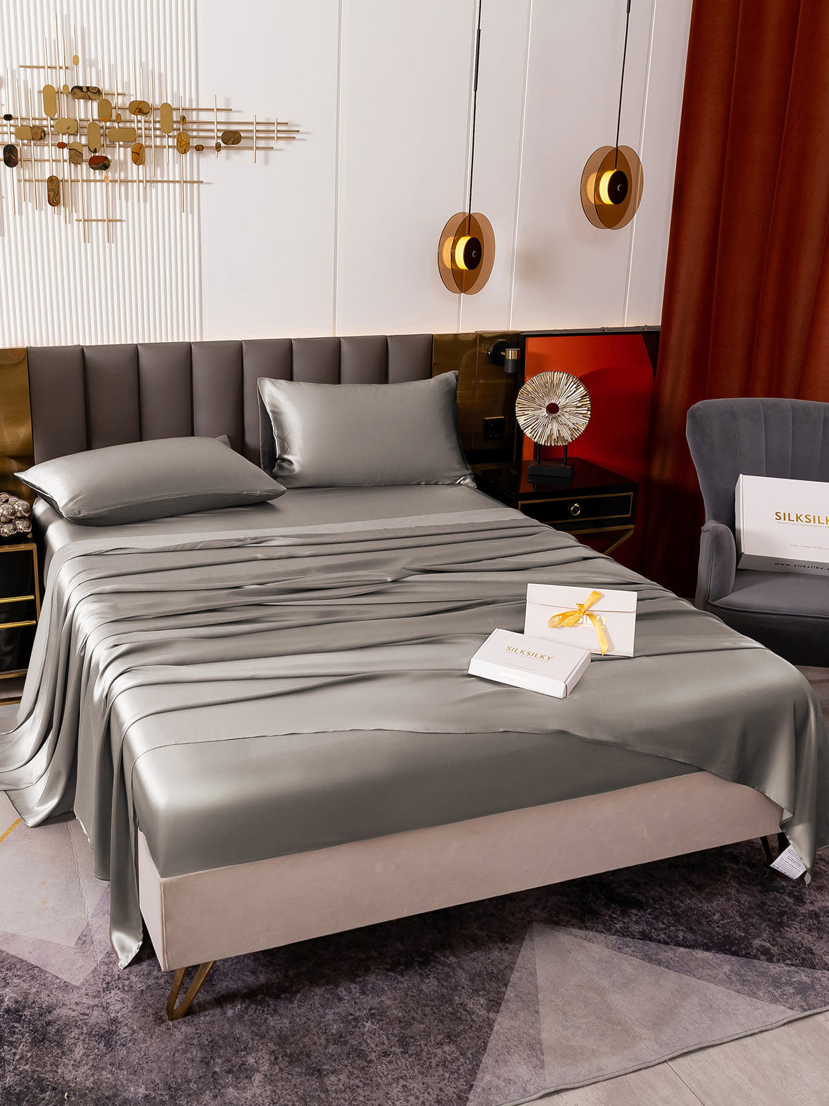 [Gray] SilkSilky-CA 19Momme Pure Silk Bedding Set 007