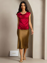 [Wine] SilkSilky-CA Cap Sleeve Cowl Neck Women's T-Shirt 003
