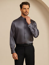 [Dark Gray] SilkSilky-CA Long Sleeve Stand Collar Men''s Shirt 006