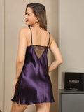 SilkSilky-CA Pure Silk Sleeveless V Neck Nightgown Purple 002