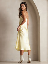 [Light Yellow] SilkSilky-CA Spaghetti Strap V Neck Dress 002