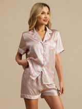 [Pink Heart Geo] SilkSilky-CA Short Sleeve Notch Collar Women's Pajamas 001