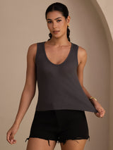 [Gray] SilkSilky-CA Sleeveless Deep V Neck Camisole 003