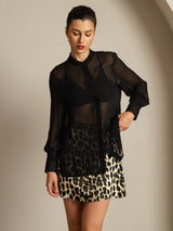 [Black] SilkSilky-CA Pure Silk Split Women's Shirt 003