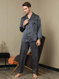 SilkSilky CA Pure Silk Long Sleeve Lapel Men's Pajamas DarkBlue 007