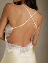 [Light Yellow] SilkSilky-CA Spaghetti Strap V Neck Nightgown 002