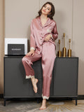 SilkSilky CA Pure Silk Long Sleeve Lapel Women's Pajamas PaleMauve 004