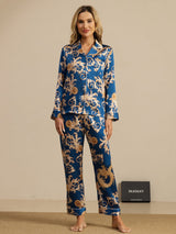 [Navy Dragon] SilkSilky-CA Long Sleeve Lapel Collar Women's Pajamas 003