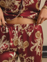 [Wine Dragon] SilkSilky-CA Long Sleeve Lapel Collar Women's Pajamas 005