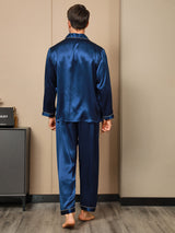 [Dark Blue] SilkSilky-CA Long Sleeve Notch Collar Men's Pajamas 002